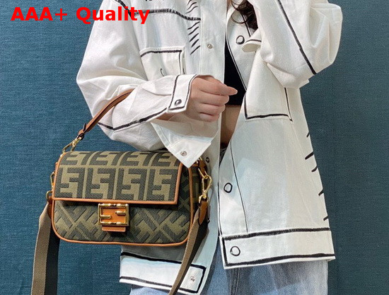 Fendi Baguette Bag in Dark Green Denim with Embroidered FF Motif Replica