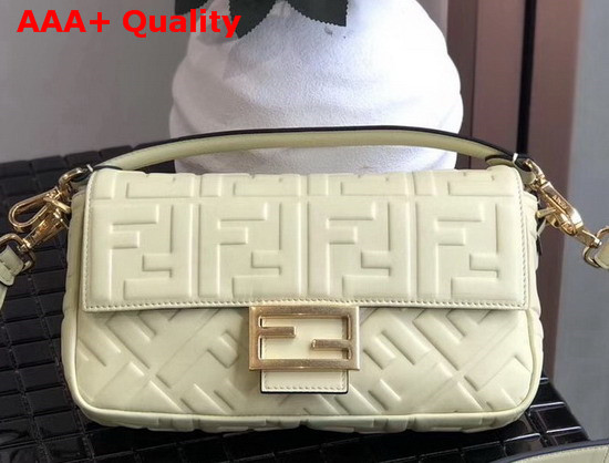 Fendi Baguette Bag in Medium Size Cream Lambskin with an All Over FF Motif Replica