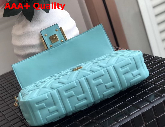 Fendi Baguette Bag in Medium Size Light Blue Lambskin with an All Over FF Motif Replica