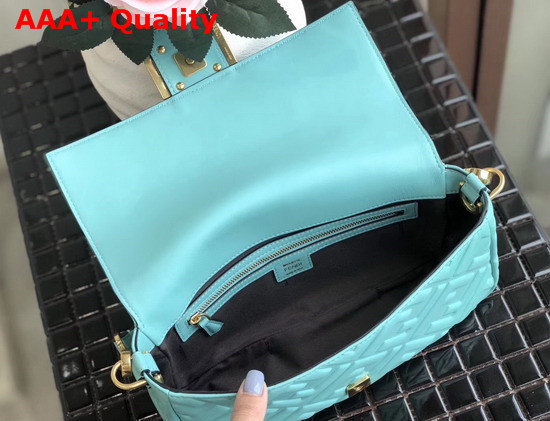 Fendi Baguette Bag in Medium Size Light Blue Lambskin with an All Over FF Motif Replica