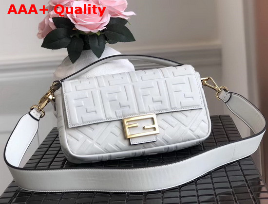 Fendi Baguette Bag in Medium Size White Lambskin with an All Over FF Motif Replica