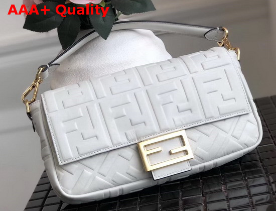Fendi Baguette Bag in Medium Size White Lambskin with an All Over FF Motif Replica