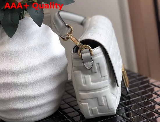 Fendi Baguette Bag in Medium Size White Lambskin with an All Over FF Motif Replica