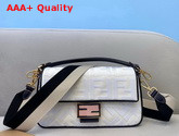 Fendi Baguette Bag in White Denim with Embroidered FF Motif Replica