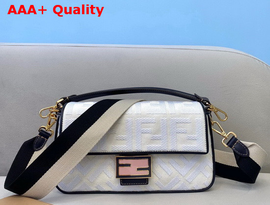 Fendi Baguette Bag in White Denim with Embroidered FF Motif Replica