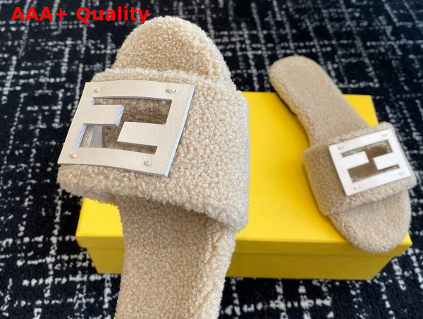 Fendi Baguette Beige Shearling Slides Replica