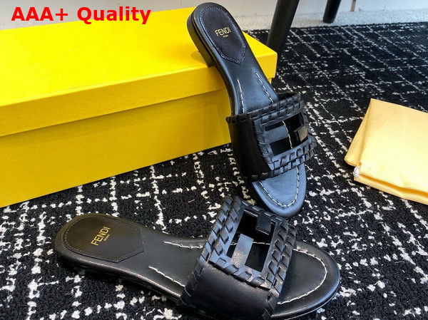 Fendi Baguette Black Leather Slides Replica