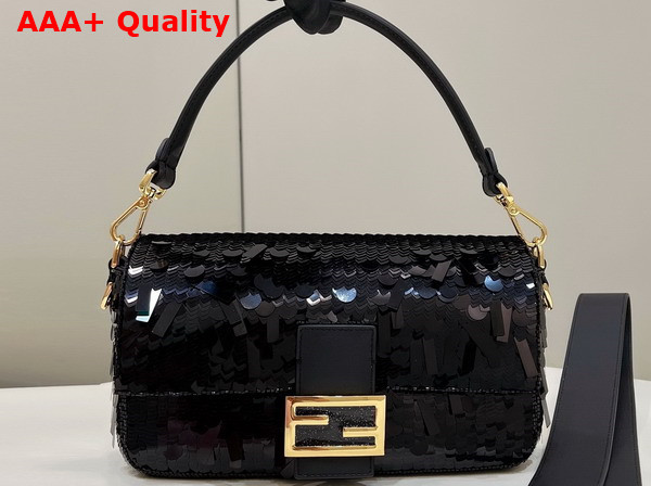 Fendi Baguette Black Sequin and Leather Bag Replica