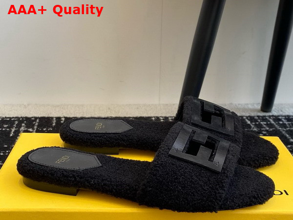 Fendi Baguette Black Shearling Slides Replica