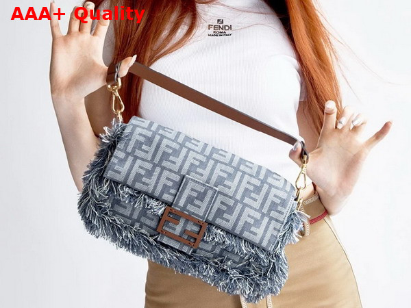 Fendi Baguette Blue Denim Effect FF Jacquard Bag Replica