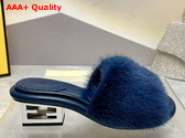 Fendi Baguette Blue Mink Slides Replica