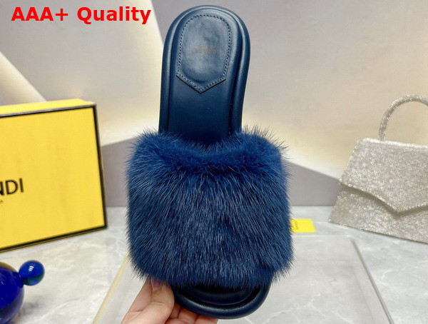 Fendi Baguette Blue Mink Slides Replica