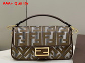 Fendi Baguette Brown Houndstooth Wool Bag with FF Embroidery Replica