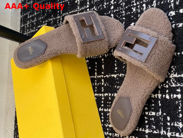 Fendi Baguette Brown Shearling Slides Replica