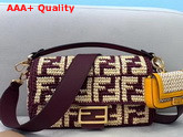 Fendi Baguette Burgundy Raffia FF Bag Replica