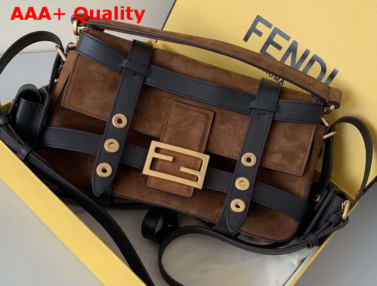 Fendi Baguette Cage Brown Suede Bag Replica