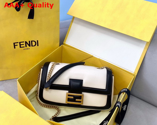 Fendi Baguette Chain Black and White Nappa Leather Bag Replica