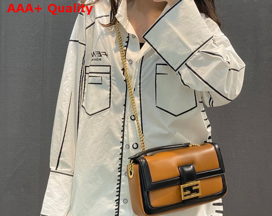 Fendi Baguette Chain Brown and Black Nappa Leather Bag Replica