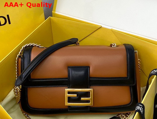 Fendi Baguette Chain Brown and Black Nappa Leather Bag Replica