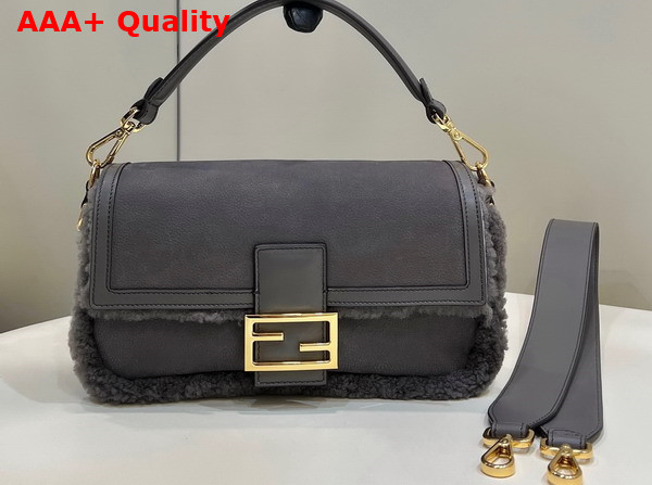 Fendi Baguette Dark Gray Sheepskin Bag Replica