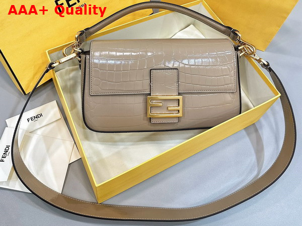 Fendi Baguette Dove Gray Crocodile Leather Bag Replica