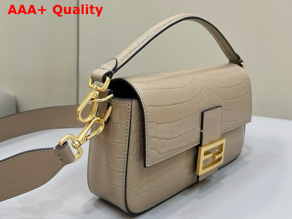 Fendi Baguette Dove Gray Crocodile Leather Bag Replica
