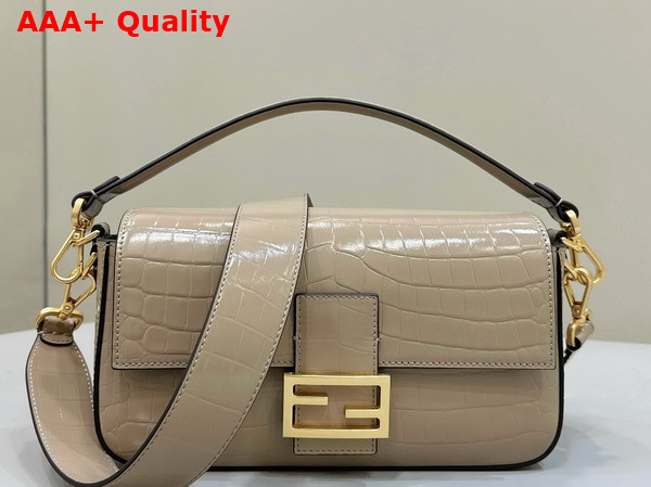 Fendi Baguette Dove Gray Crocodile Leather Bag Replica