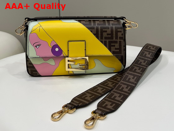 Fendi Baguette FF Glazed fabric Bag with Inlay Multicolor Replica
