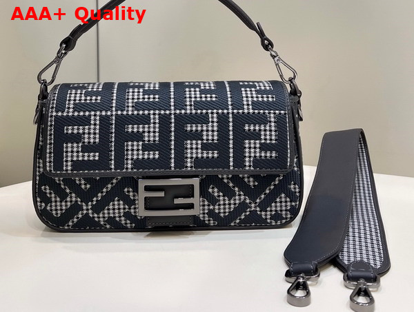 Fendi Baguette Gray Houndstooth Wool Bag with FF Embroidery Replica