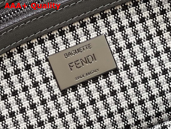 Fendi Baguette Gray Houndstooth Wool Bag with FF Embroidery Replica