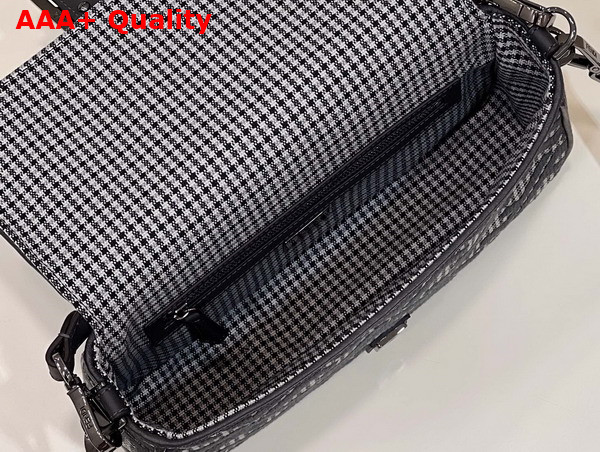 Fendi Baguette Gray Houndstooth Wool Bag with FF Embroidery Replica