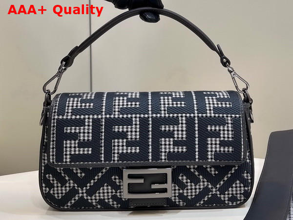 Fendi Baguette Gray Houndstooth Wool Bag with FF Embroidery Replica