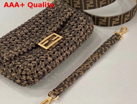 Fendi Baguette Jacquard Fabric Interlace Bag in Brown Replica