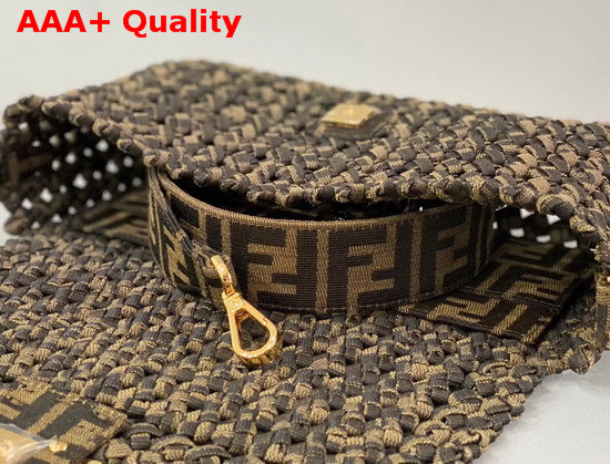 Fendi Baguette Jacquard Fabric Interlace Bag in Brown Replica
