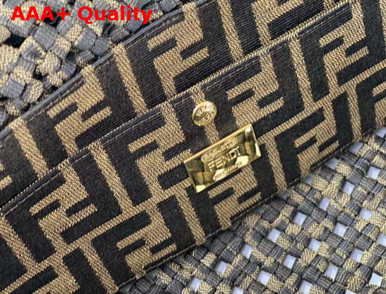 Fendi Baguette Jacquard Fabric Interlace Bag in Brown Replica