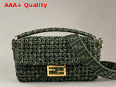Fendi Baguette Jacquard Fabric Interlace Bag in Green Replica