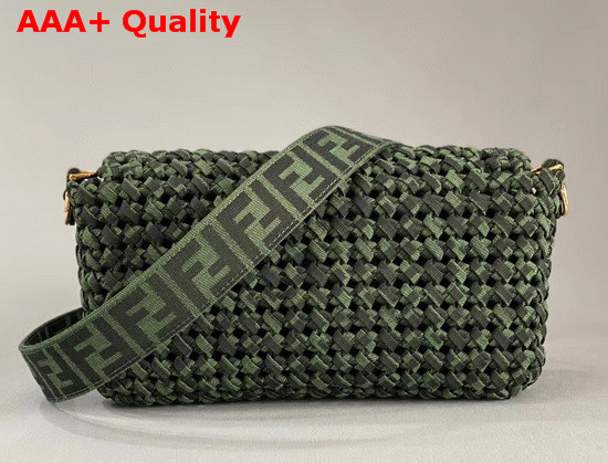 Fendi Baguette Jacquard Fabric Interlace Bag in Green Replica