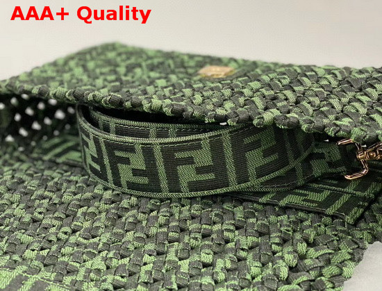 Fendi Baguette Jacquard Fabric Interlace Bag in Green Replica