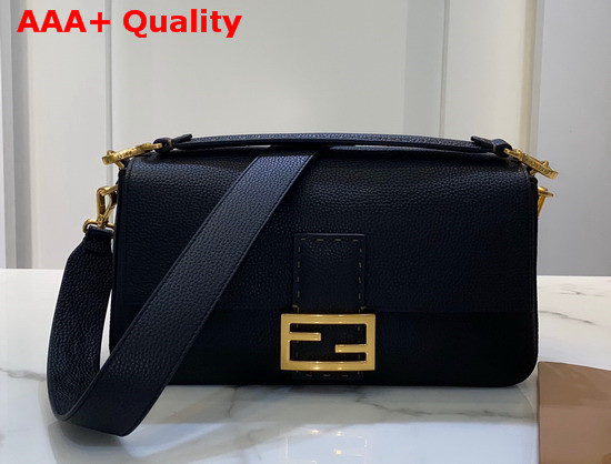 Fendi Baguette Large Bag in Black Romano Leather Replica