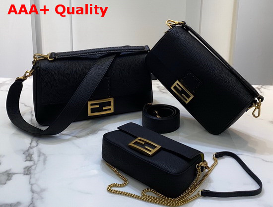 Fendi Baguette Large Bag in Black Romano Leather Replica