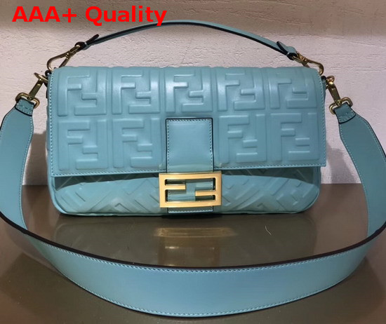 Fendi Baguette Large Bag in Pale Blue Lambskin with All Over FF Motif Replica