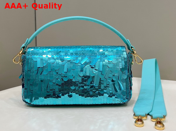 Fendi Baguette Light Blue Sequin and Leather Bag Replica