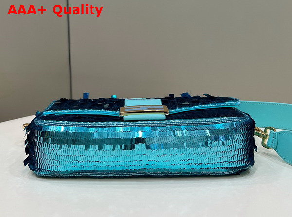 Fendi Baguette Light Blue Sequin and Leather Bag Replica