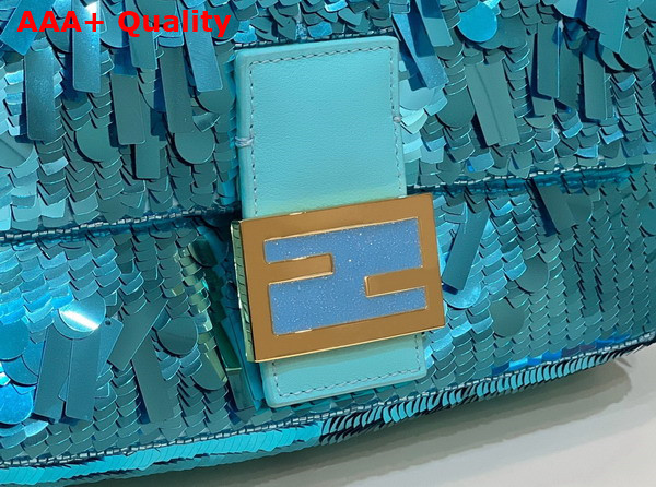 Fendi Baguette Light Blue Sequin and Leather Bag Replica