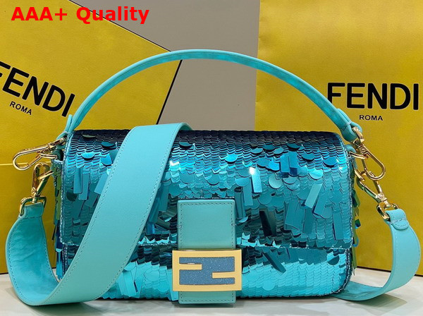 Fendi Baguette Light Blue Sequin and Leather Bag Replica