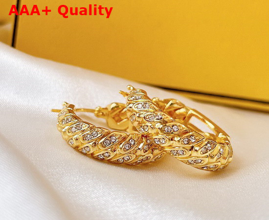 Fendi Baguette Medium Earrings with Crystals Gold Color Replica
