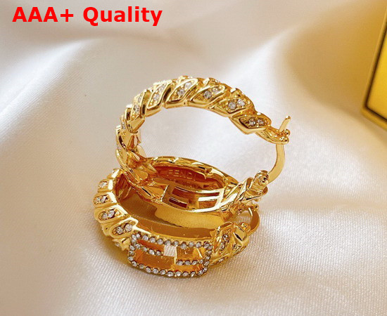 Fendi Baguette Medium Earrings with Crystals Gold Color Replica