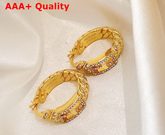Fendi Baguette Medium Earrings with Crystals Gold Color Replica