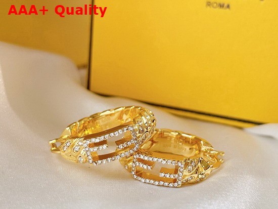 Fendi Baguette Medium Earrings with Crystals Gold Color Replica