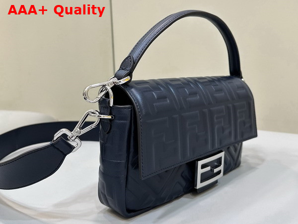 Fendi Baguette Midnight Blue Nappa Leather Bag with FF Motif Replica